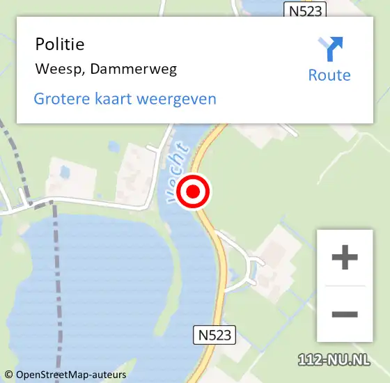 Locatie op kaart van de 112 melding: Politie Weesp, Dammerweg op 6 september 2019 19:21