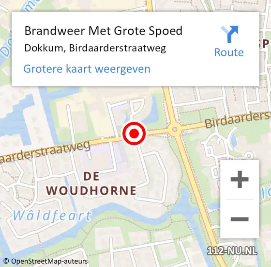 Locatie op kaart van de 112 melding: Brandweer Met Grote Spoed Naar Dokkum, Birdaarderstraatweg op 6 september 2019 19:29
