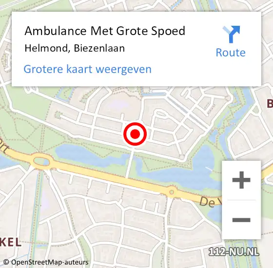 Locatie op kaart van de 112 melding: Ambulance Met Grote Spoed Naar Helmond, Biezenlaan op 6 september 2019 20:58