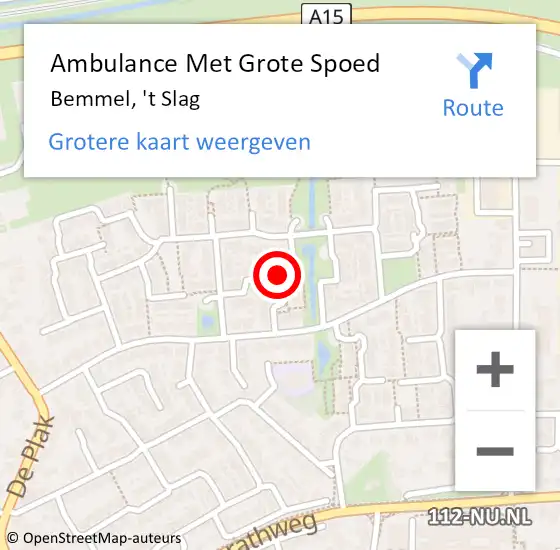 Locatie op kaart van de 112 melding: Ambulance Met Grote Spoed Naar Bemmel, 't Slag op 7 september 2019 00:01