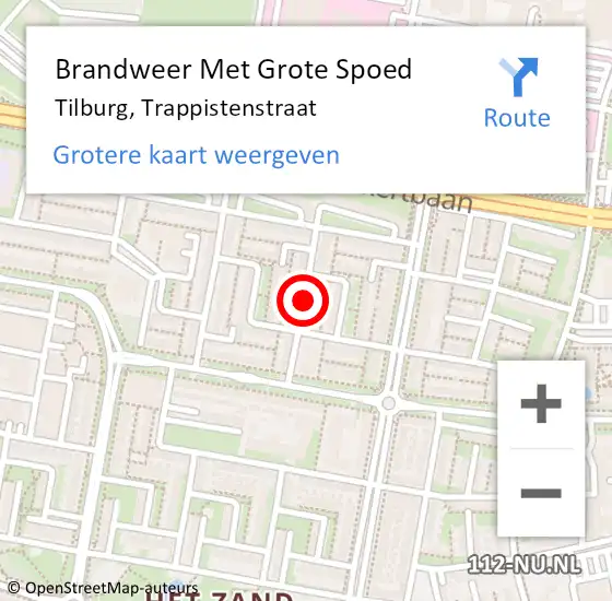 Locatie op kaart van de 112 melding: Brandweer Met Grote Spoed Naar Tilburg, Trappistenstraat op 7 september 2019 01:39