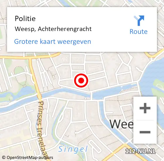 Locatie op kaart van de 112 melding: Politie Weesp, Achterherengracht op 7 september 2019 02:05