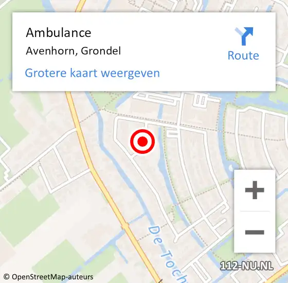 Locatie op kaart van de 112 melding: Ambulance Avenhorn, Grondel op 7 september 2019 07:25