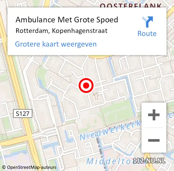 Locatie op kaart van de 112 melding: Ambulance Met Grote Spoed Naar Rotterdam, Kopenhagenstraat op 7 september 2019 09:04