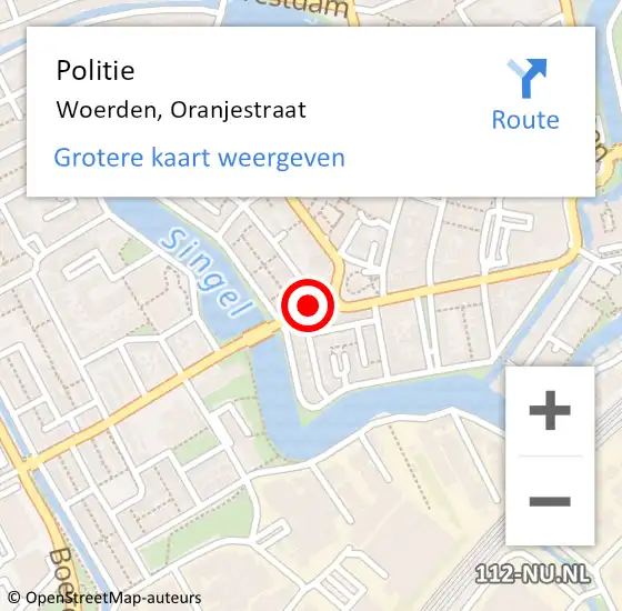 Locatie op kaart van de 112 melding: Politie Woerden, Oranjestraat op 7 september 2019 09:34