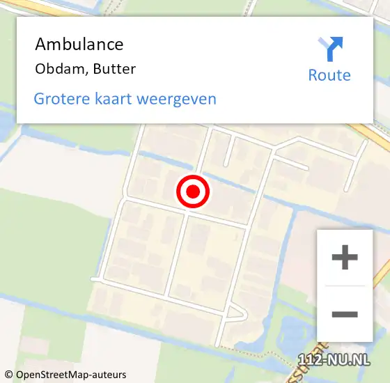 Locatie op kaart van de 112 melding: Ambulance Obdam, Butter op 7 september 2019 10:34