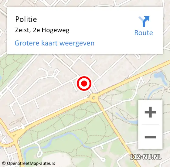 Locatie op kaart van de 112 melding: Politie Zeist, 2e Hogeweg op 7 september 2019 11:30