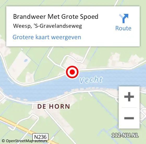 Locatie op kaart van de 112 melding: Brandweer Met Grote Spoed Naar Weesp, 'S-Gravelandseweg op 7 september 2019 11:33