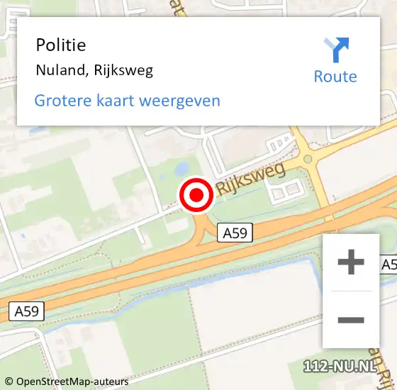 Locatie op kaart van de 112 melding: Politie Nuland, Rijksweg op 7 september 2019 11:44