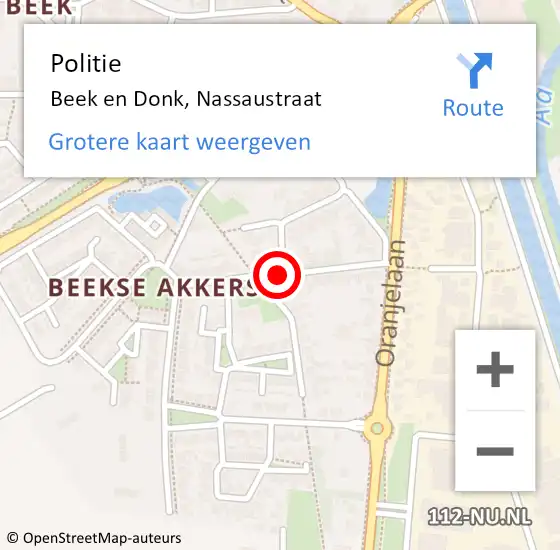 Locatie op kaart van de 112 melding: Politie Beek en Donk, Nassaustraat op 7 september 2019 11:49