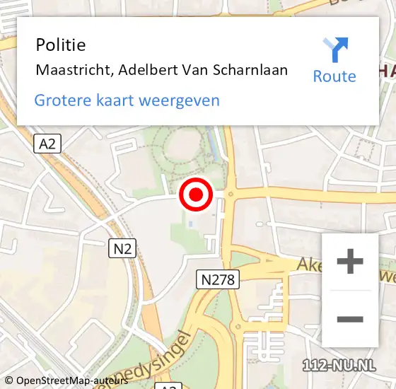 Locatie op kaart van de 112 melding: Politie Maastricht, Adelbert Van Scharnlaan op 7 september 2019 12:19