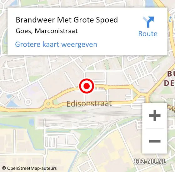 Locatie op kaart van de 112 melding: Brandweer Met Grote Spoed Naar Goes, Marconistraat op 7 september 2019 12:24