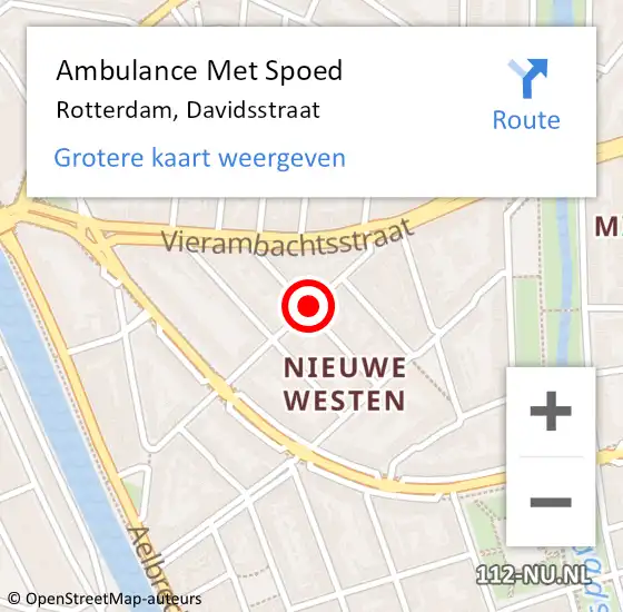 Locatie op kaart van de 112 melding: Ambulance Met Spoed Naar Rotterdam, Davidsstraat op 7 september 2019 13:17