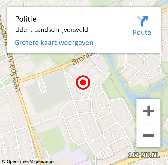 Locatie op kaart van de 112 melding: Politie Uden, Landschrijversveld op 7 september 2019 13:34