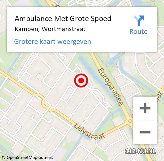 Locatie op kaart van de 112 melding: Ambulance Met Grote Spoed Naar Kampen, Wortmanstraat op 7 september 2019 17:44