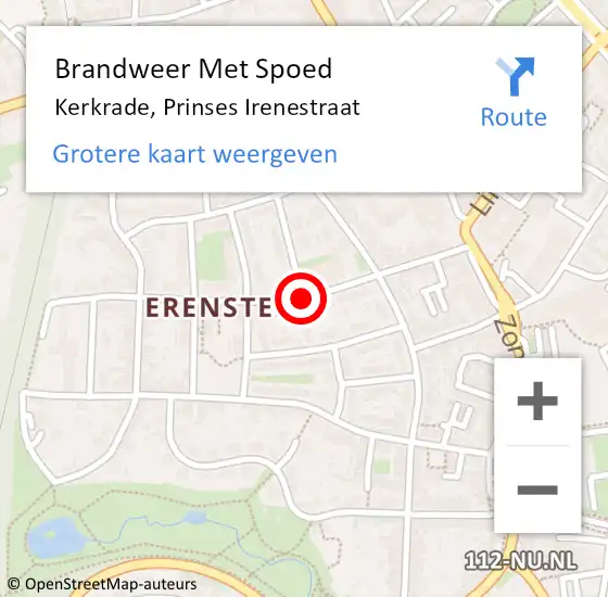 Locatie op kaart van de 112 melding: Brandweer Met Spoed Naar Kerkrade, Prinses Irenestraat op 7 september 2019 18:41