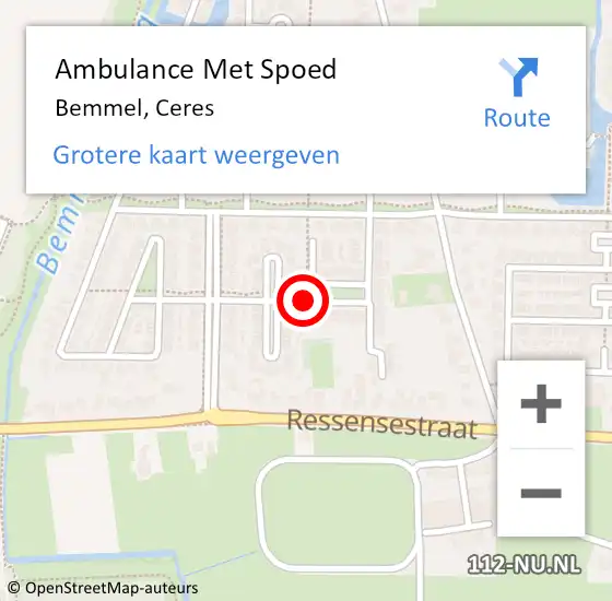 Locatie op kaart van de 112 melding: Ambulance Met Spoed Naar Bemmel, Ceres op 7 september 2019 19:25