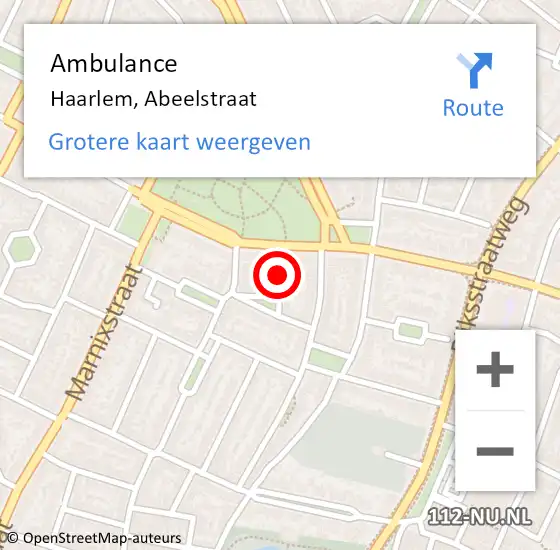 Locatie op kaart van de 112 melding: Ambulance Haarlem, Abeelstraat op 7 september 2019 19:47