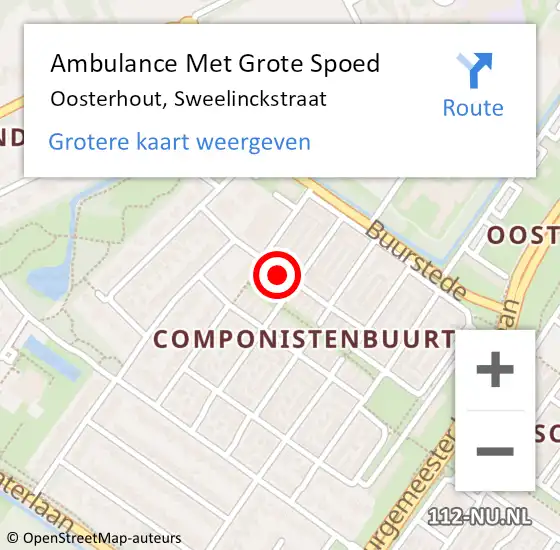 Locatie op kaart van de 112 melding: Ambulance Met Grote Spoed Naar Oosterhout, Sweelinckstraat op 7 september 2019 20:48