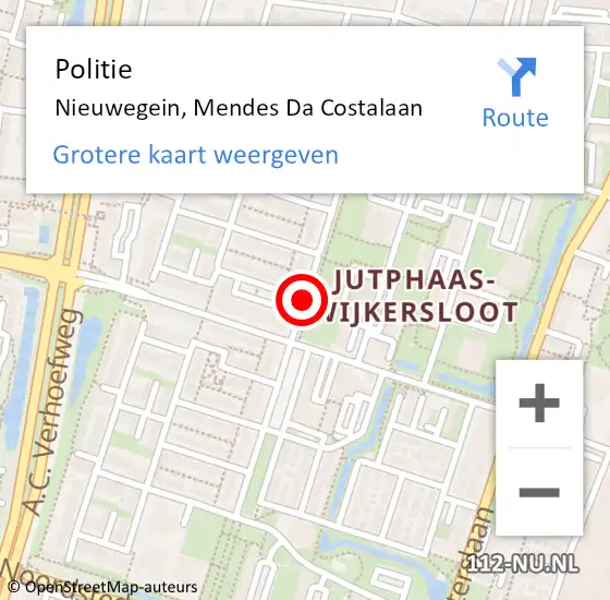 Locatie op kaart van de 112 melding: Politie Nieuwegein, Mendes Da Costalaan op 7 september 2019 20:53