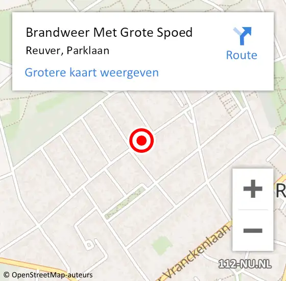 Locatie op kaart van de 112 melding: Brandweer Met Grote Spoed Naar Reuver, Parklaan op 7 september 2019 21:58