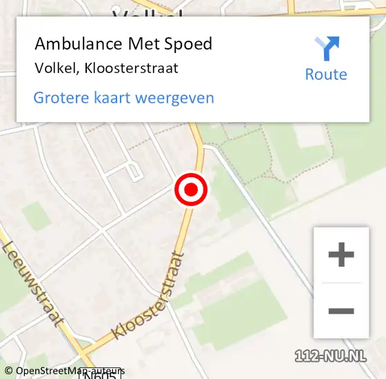 Locatie op kaart van de 112 melding: Ambulance Met Spoed Naar Volkel, Kloosterstraat op 7 september 2019 23:10