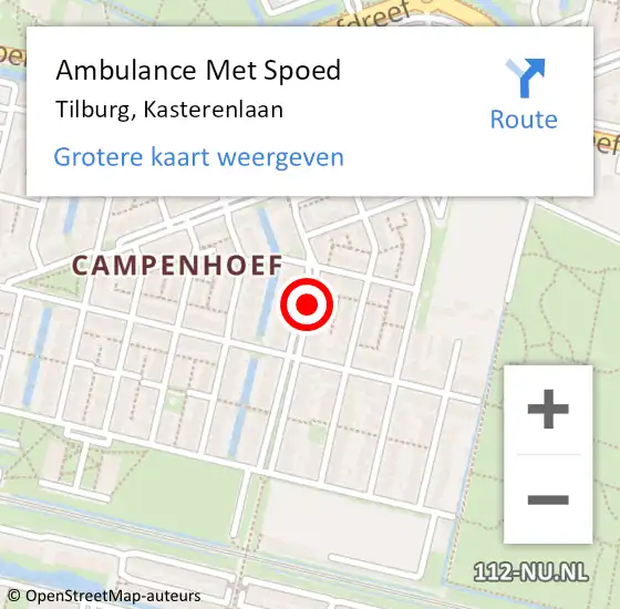 Locatie op kaart van de 112 melding: Ambulance Met Spoed Naar Tilburg, Kasterenlaan op 7 september 2019 23:46