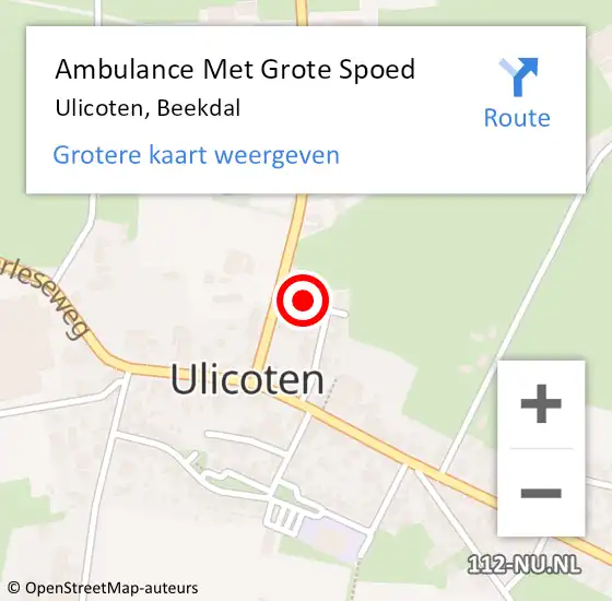 Locatie op kaart van de 112 melding: Ambulance Met Grote Spoed Naar Ulicoten, Beekdal op 8 september 2019 00:57