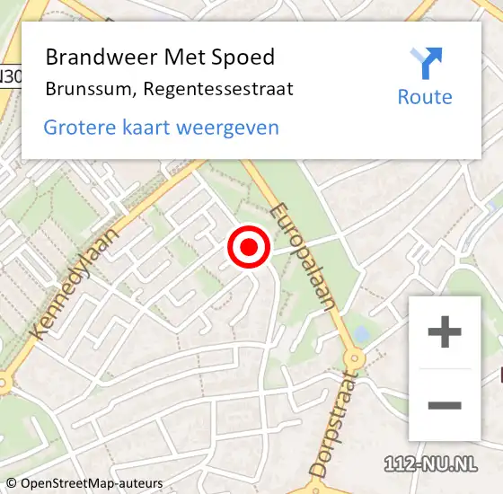 Locatie op kaart van de 112 melding: Brandweer Met Spoed Naar Brunssum, Regentessestraat op 8 september 2019 03:28