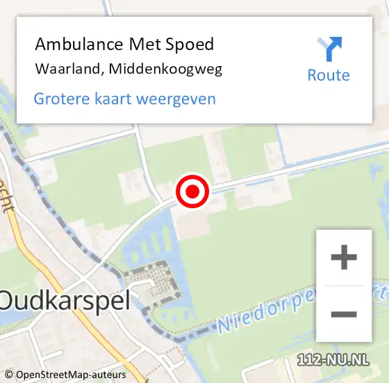 Locatie op kaart van de 112 melding: Ambulance Met Spoed Naar Waarland, Middenkoogweg op 8 september 2019 07:57