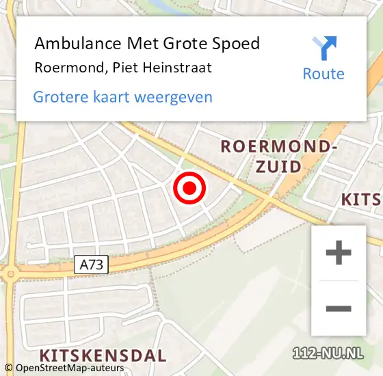 Locatie op kaart van de 112 melding: Ambulance Met Grote Spoed Naar Roermond, Piet Heinstraat op 8 september 2019 09:09