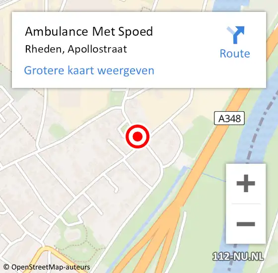 Locatie op kaart van de 112 melding: Ambulance Met Spoed Naar Rheden, Apollostraat op 8 september 2019 09:40