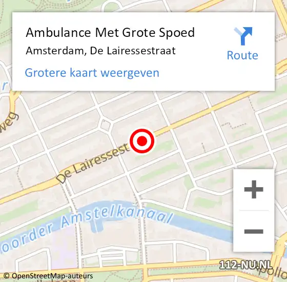 Locatie op kaart van de 112 melding: Ambulance Met Grote Spoed Naar Amsterdam, De Lairessestraat op 8 september 2019 14:10