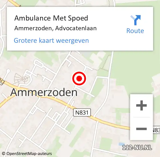 Locatie op kaart van de 112 melding: Ambulance Met Spoed Naar Ammerzoden, Advocatenlaan op 8 september 2019 14:49