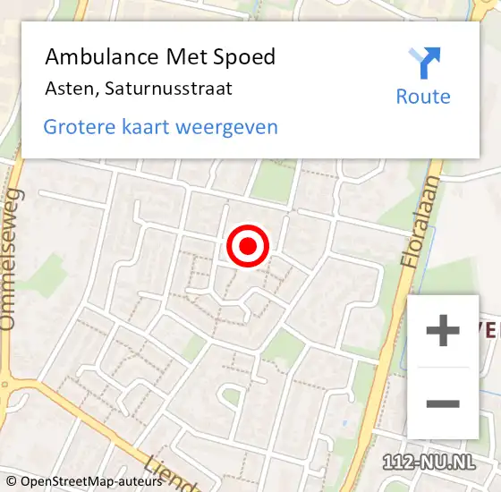 Locatie op kaart van de 112 melding: Ambulance Met Spoed Naar Asten, Saturnusstraat op 8 september 2019 15:03