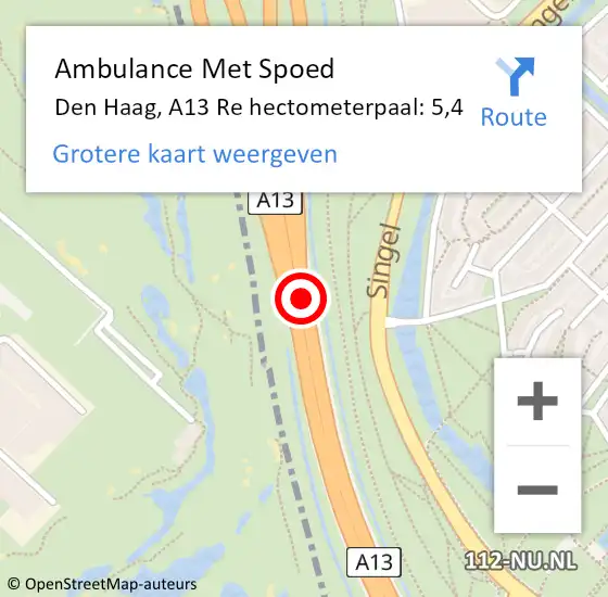 Locatie op kaart van de 112 melding: Ambulance Met Spoed Naar Den Haag, A13 Re hectometerpaal: 5,4 op 8 september 2019 15:36