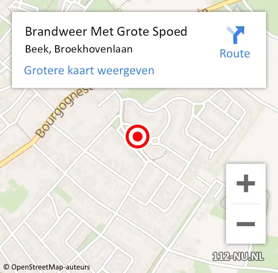 Locatie op kaart van de 112 melding: Brandweer Met Grote Spoed Naar Beek, Broekhovenlaan op 8 september 2019 18:40