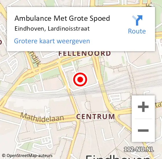 Locatie op kaart van de 112 melding: Ambulance Met Grote Spoed Naar Eindhoven, Lardinoisstraat op 8 september 2019 18:47