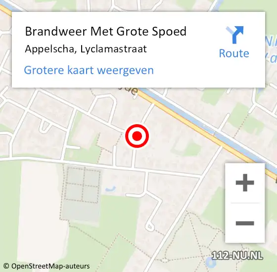 Locatie op kaart van de 112 melding: Brandweer Met Grote Spoed Naar Appelscha, Lyclamastraat op 8 september 2019 18:53