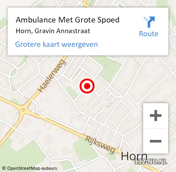 Locatie op kaart van de 112 melding: Ambulance Met Grote Spoed Naar Horn, Gravin Annastraat op 8 september 2019 18:59