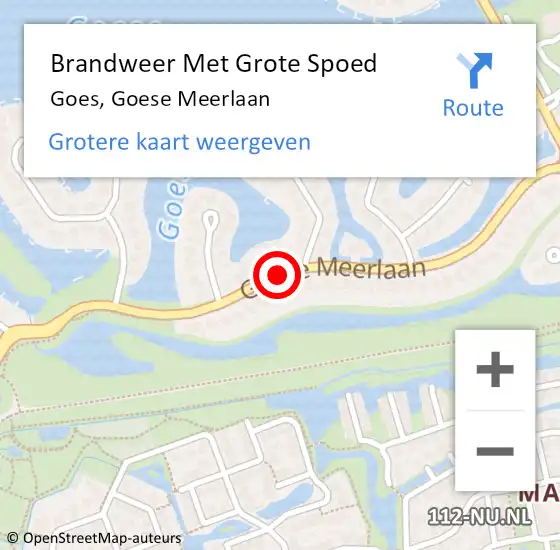 Locatie op kaart van de 112 melding: Brandweer Met Grote Spoed Naar Goes, Goese Meerlaan op 8 september 2019 19:11