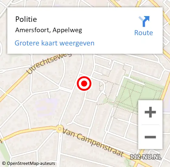 Locatie op kaart van de 112 melding: Politie Amersfoort, Appelweg op 8 september 2019 20:04
