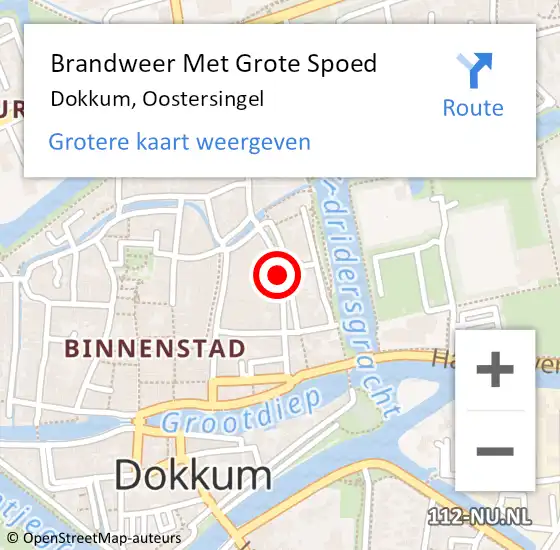 Locatie op kaart van de 112 melding: Brandweer Met Grote Spoed Naar Dokkum, Oostersingel op 8 september 2019 22:59