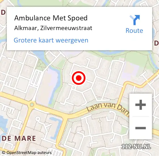 Locatie op kaart van de 112 melding: Ambulance Met Spoed Naar Alkmaar, Zilvermeeuwstraat op 9 september 2019 00:28