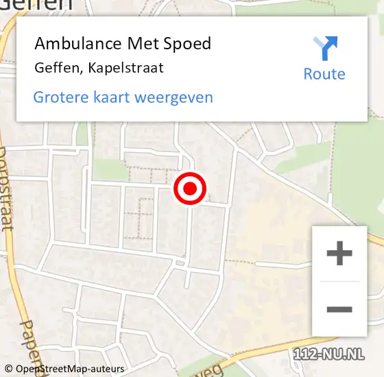 Locatie op kaart van de 112 melding: Ambulance Met Spoed Naar Geffen, Kapelstraat op 9 september 2019 00:29