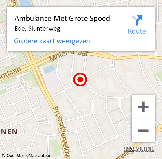 Locatie op kaart van de 112 melding: Ambulance Met Grote Spoed Naar Ede, Slunterweg op 9 september 2019 03:31