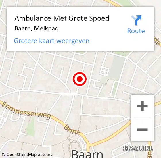 Locatie op kaart van de 112 melding: Ambulance Met Grote Spoed Naar Baarn, Melkpad op 9 september 2019 03:37