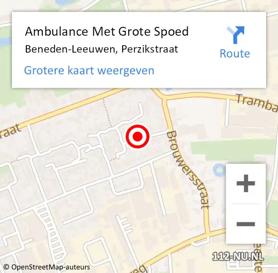 Locatie op kaart van de 112 melding: Ambulance Met Grote Spoed Naar Beneden-Leeuwen, Perzikstraat op 9 september 2019 05:11