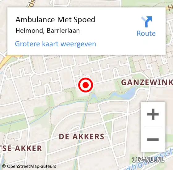 Locatie op kaart van de 112 melding: Ambulance Met Spoed Naar Helmond, Barrierlaan op 9 september 2019 07:01