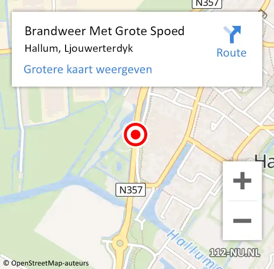 Locatie op kaart van de 112 melding: Brandweer Met Grote Spoed Naar Hallum, Ljouwerterdyk op 9 september 2019 07:31